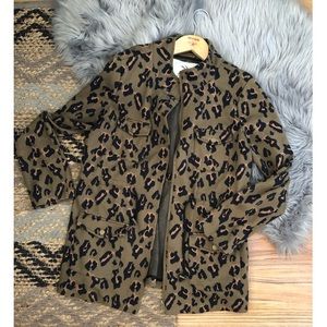 Anthropologie Army green leopard print jacket